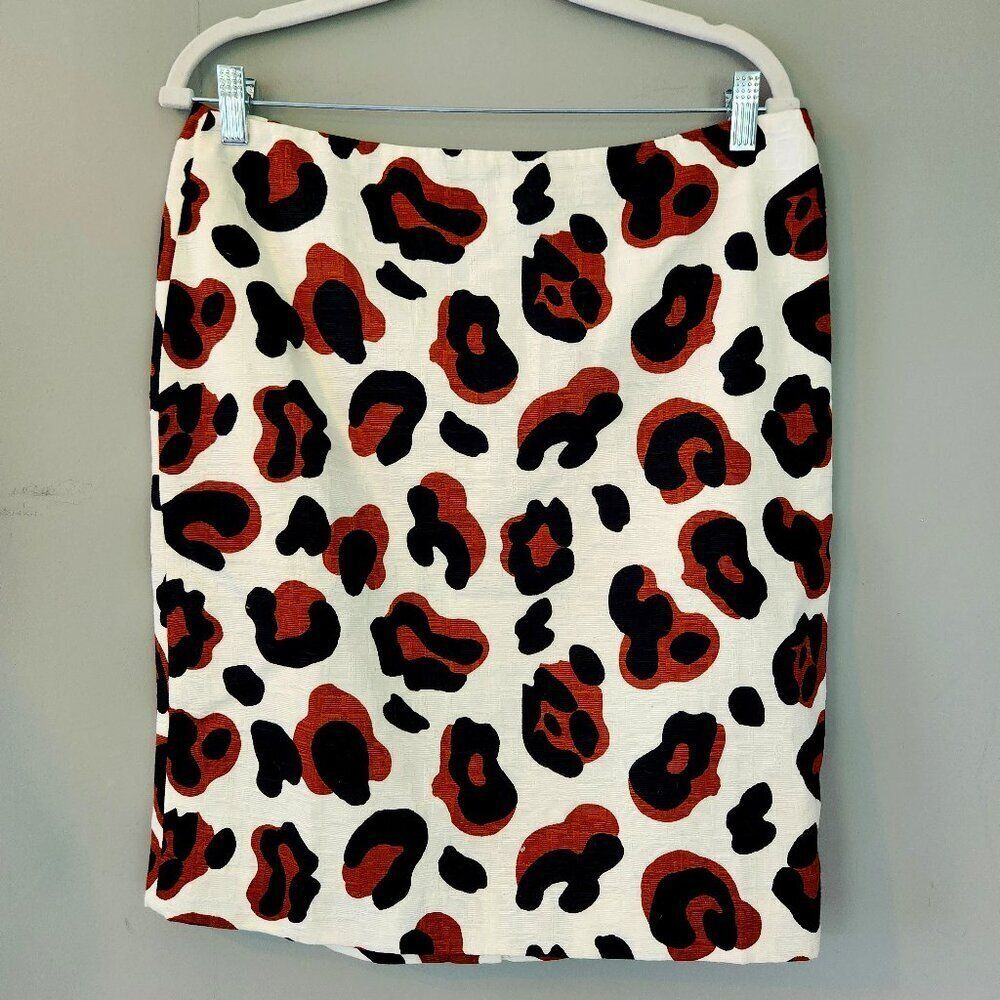 Talbots Leopard Print Pencil Skirt. 12P Cotton Professional Business Casual